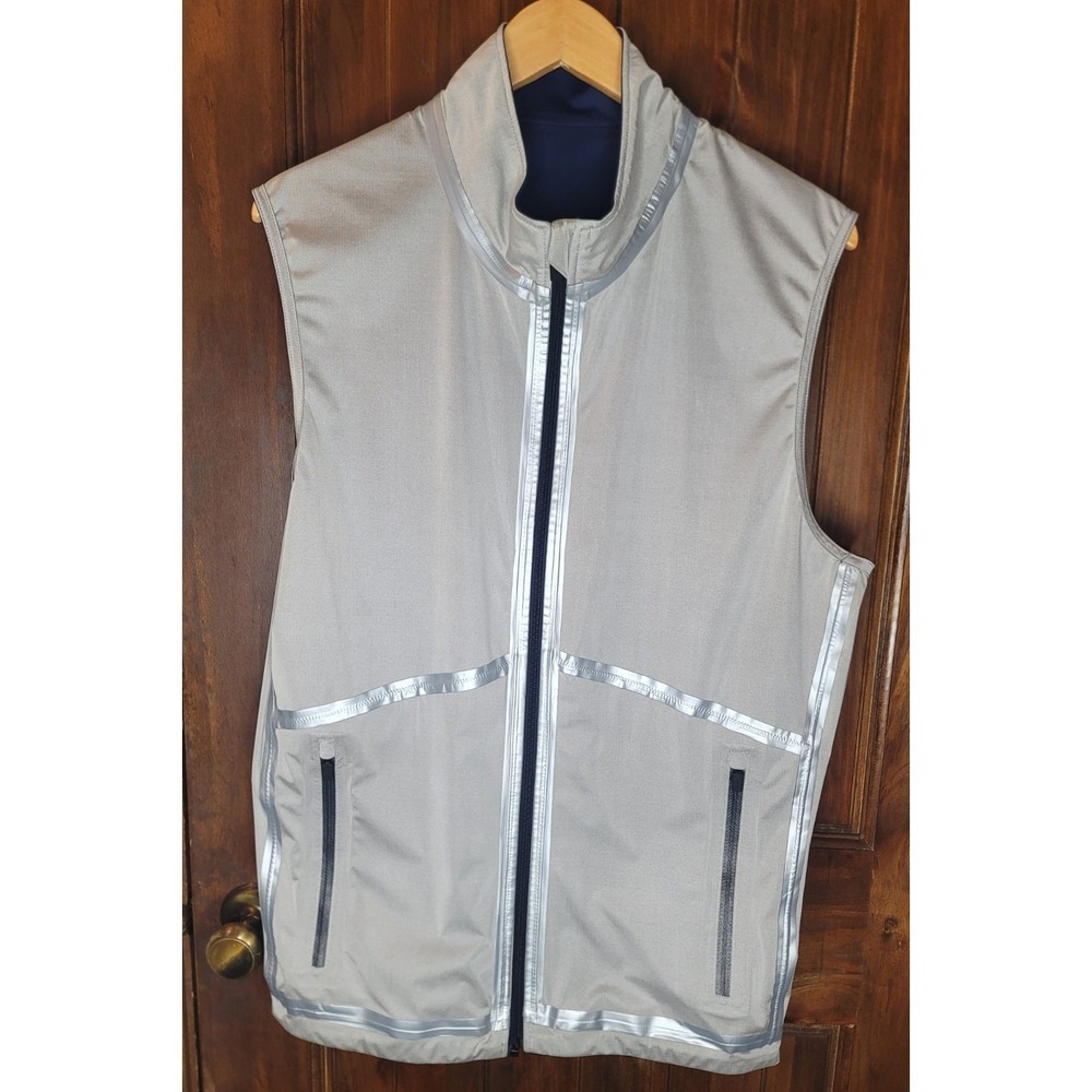 KJUS Gemini Reversible Vest Mens Large Silver Navy Full Zip Golf Lightweight